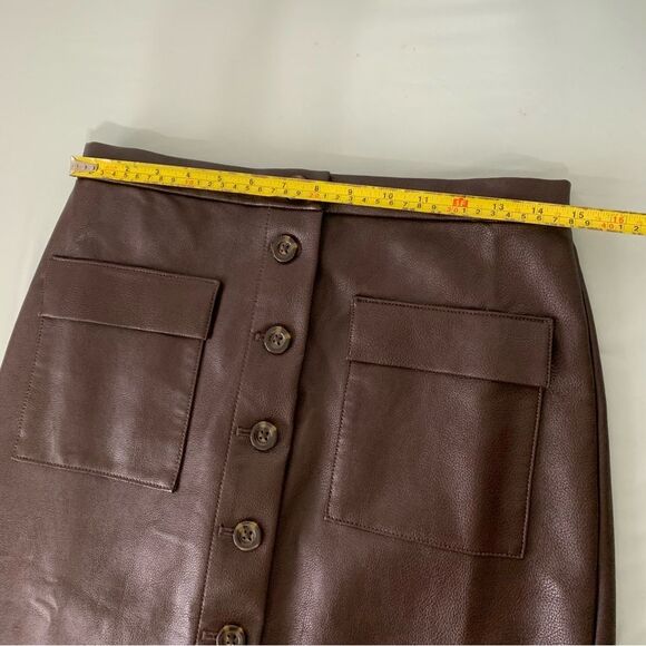 Ann Taylor Pebbled Faux Leather Brown MIDI Pencil Skirt Size 4 Trendy El… - Picture 4 of 9